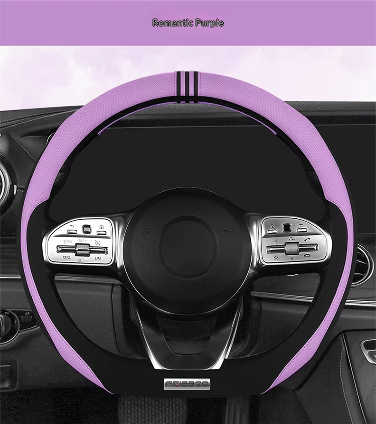 Color-Blocked Steering Wheel Cover – Universal 38cm Breathable Anti-Slip Summer Grip - Delicate Leather