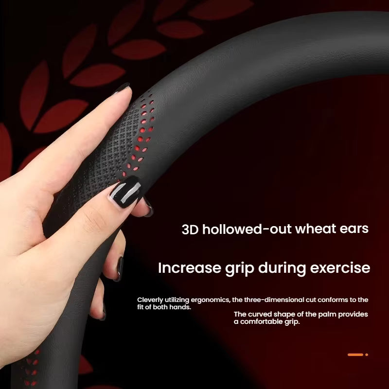 Universal Genuine Leather Steering Wheel Cover 38cm – Ultra-Thin Breathable Non-Slip Sweat-Absorbent Car Steering Wheel Protector - Delicate Leather