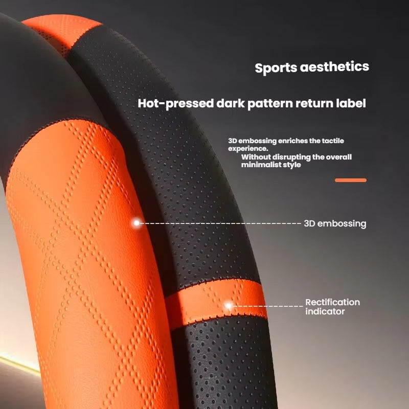 5D Laser Carbon Fiber Pattern Steering Wheel Cover – Universal 38cm Fit, Anti-Slip Synthetic Material - Delicate Leather  
