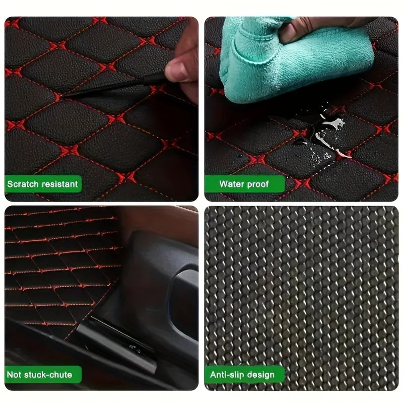 Universal Waterproof Leather Car Floor Mats - Complete Set for Front and Rear, Enhance Your Auto Interior - Delicate Leather
