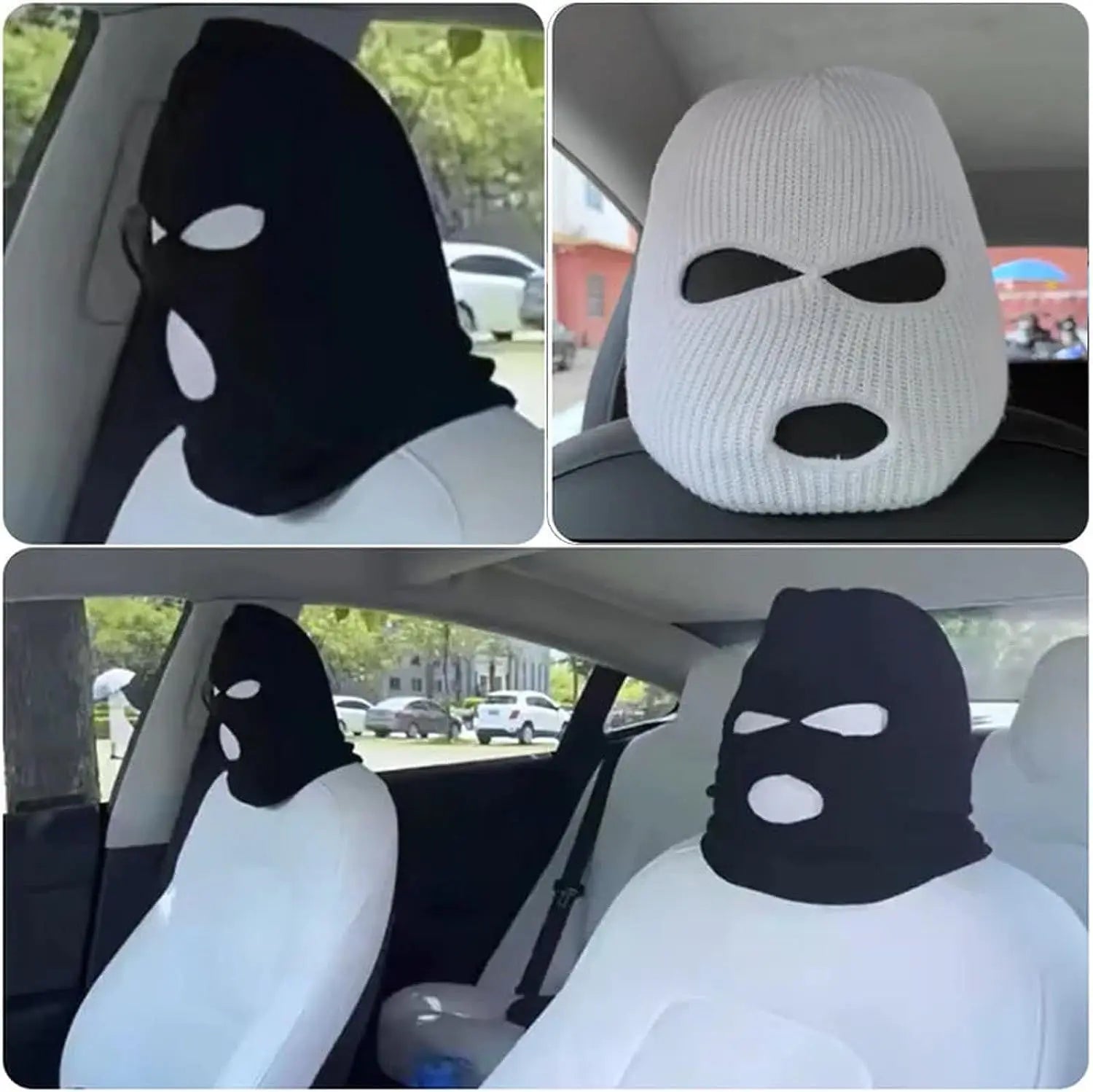 Spoof Car Seat Cover Masked Person Knitted Headgear Halloween Headrest Cover Decoration