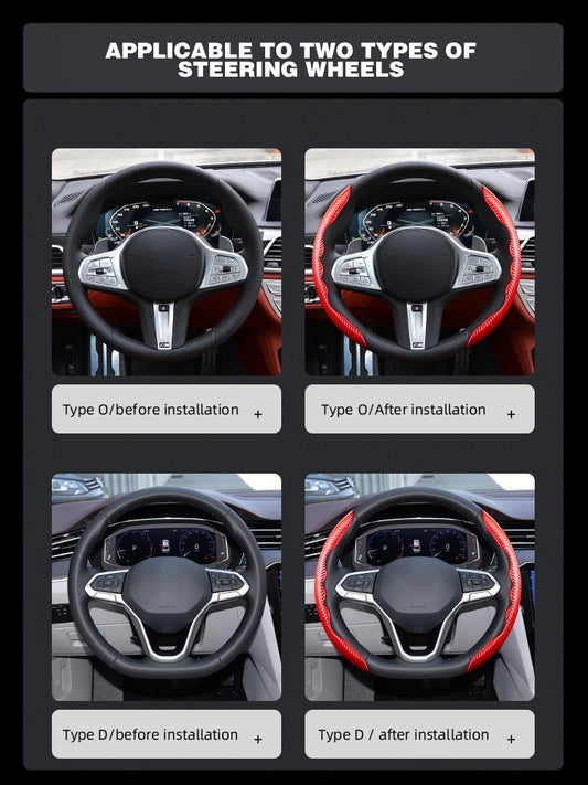 1Pair Carbon Fiber Leather Car Steering Cover - Universal Non-Slip Booster Cover - Delicate Leather