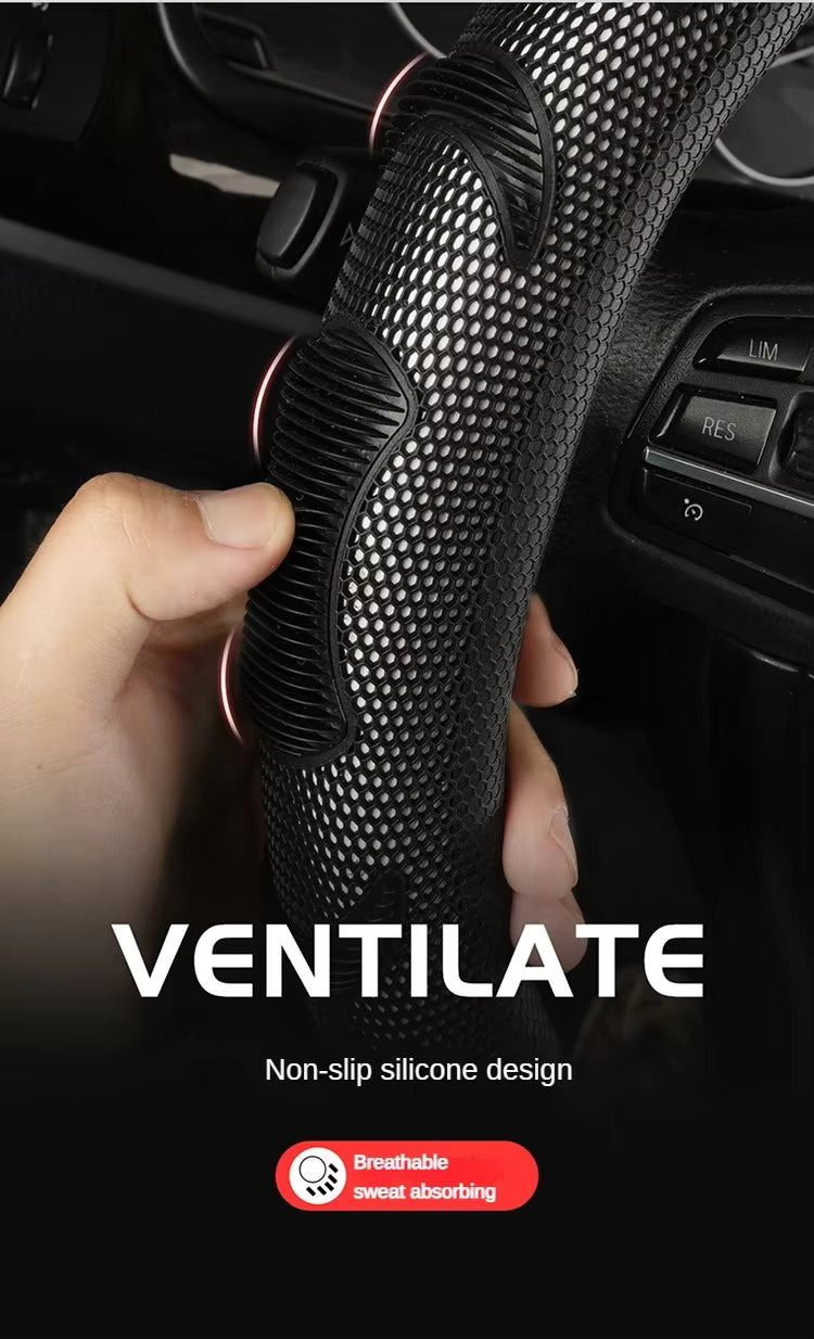 Carbon Fiber Steering Wheel Cover – Universal 38CM O/D Shape Honeycomb Non-Slip Grip - Delicate Leather