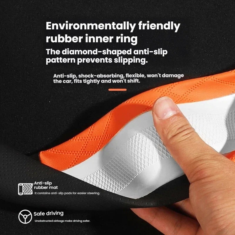 5D Laser Carbon Fiber Pattern Steering Wheel Cover – Universal 38cm Fit, Anti-Slip Synthetic Material - Delicate Leather  