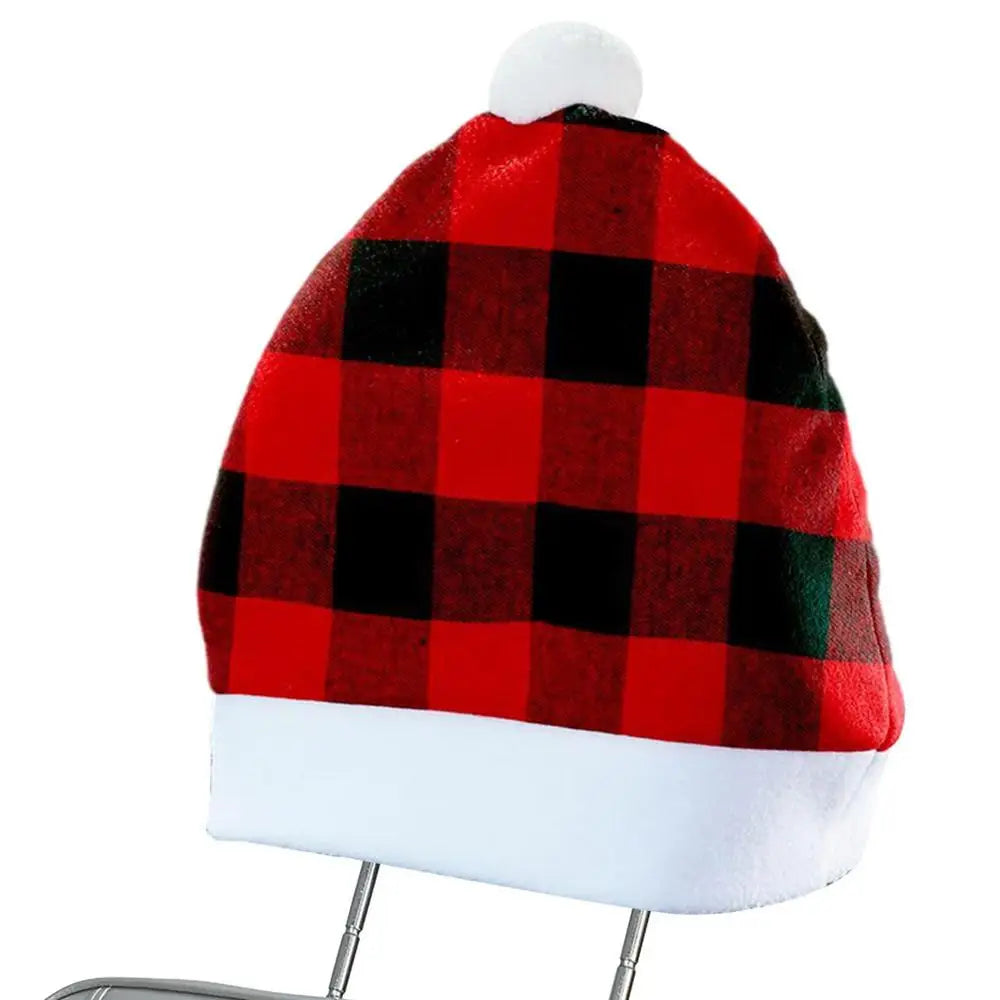 Santa Hat Car Seat Headrest Covers - Festive Christmas Decoration, Universal Fit, Soft Cloth, 34x32 cm