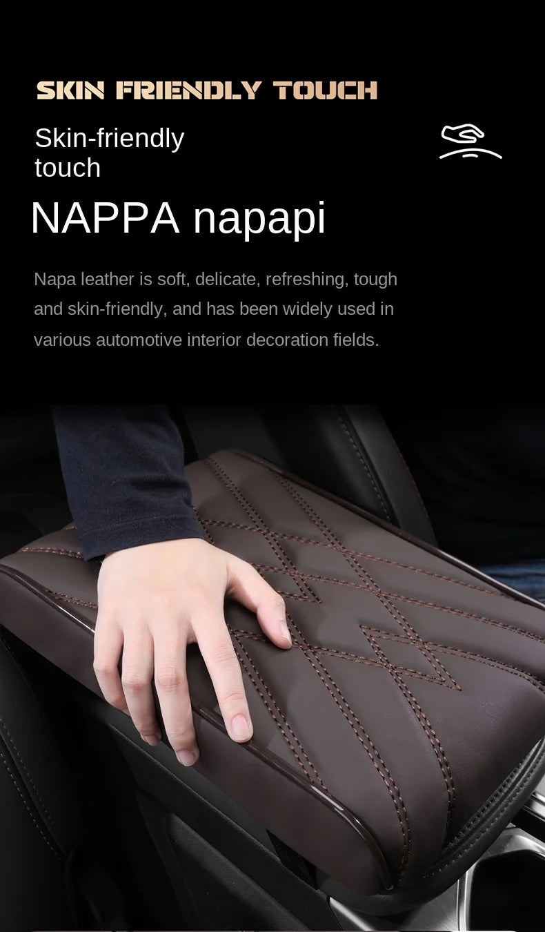 Nappa Leather Center Console Armrest Box Mat Pad Cover for Car Accessories