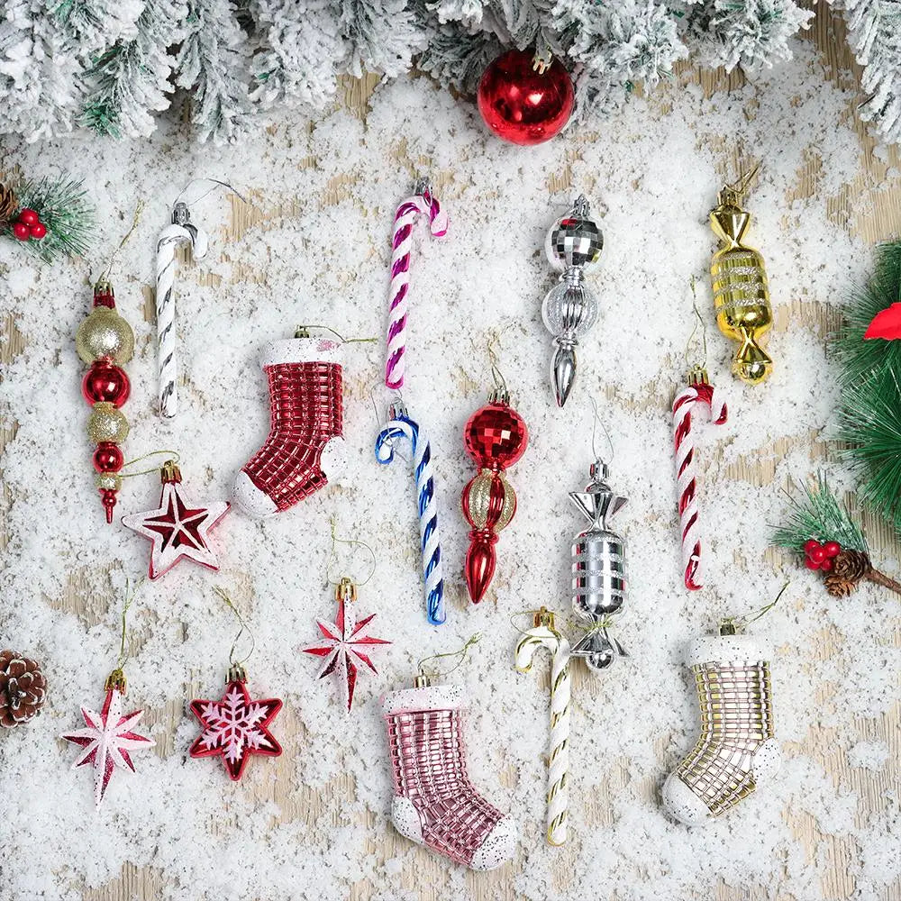 3-6Pcs Christmas Balls Christmas Tree Ornaments Mini Candy Cane Star Xmas Hanging Tree Pendants Home Party Decor 2023 New Year - Delicate Leather