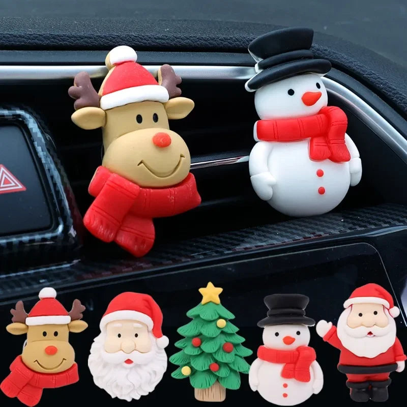 Car Air Outlet Fragrant Clips 3D Christmas Santa Claus Elk Bell Resin Air Freshener Air Outlet Clips Car Interior Decoration - Delicate Leather