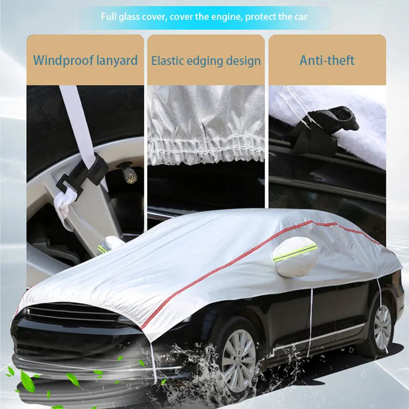 Universal Car Half Covers - Waterproof Outdoor Oxford Fabric Car Body Cover with UV Protection, Dustproof, and Snowproof for SUVs and Sedans