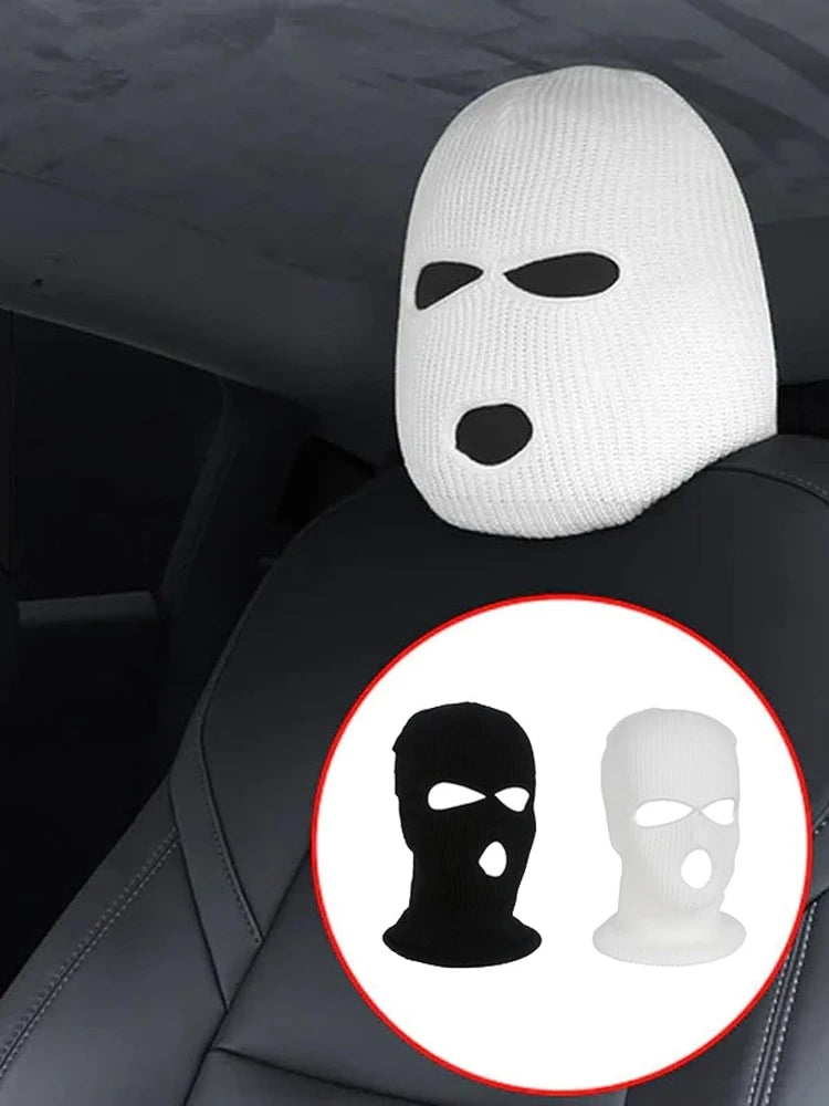 Spoof Car Seat Cover Masked Person Knitted Headgear Halloween Headrest Cover Decoration