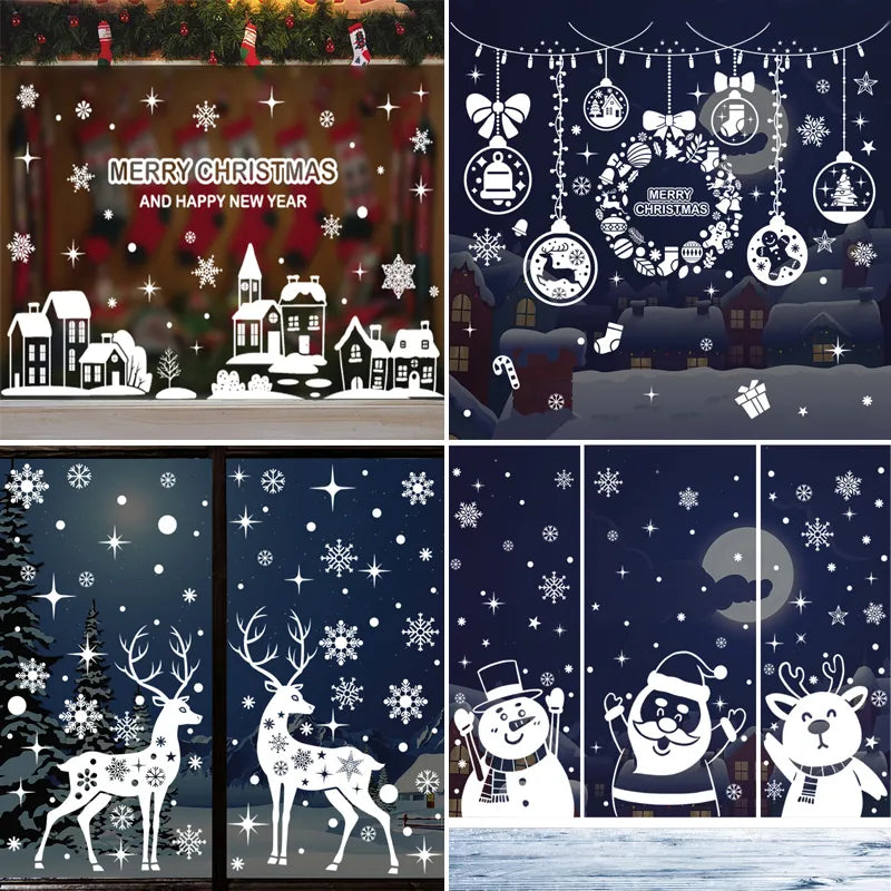 Merry Christmas Window Stickers Street House Wreath Elk Sticker Christmas Decorations for Home Navidad 2023 Happy New Year 2024 - Delicate Leather