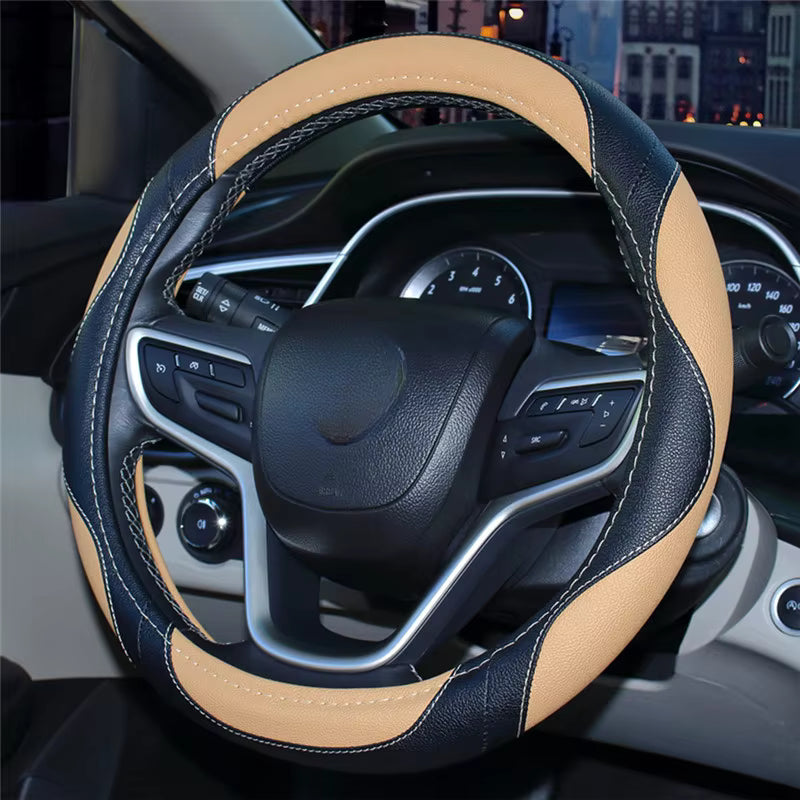 38CM Sports Leather Steering Wheel Cover – Anti-Slip Universal Car Grip Protector - Delicate Leather