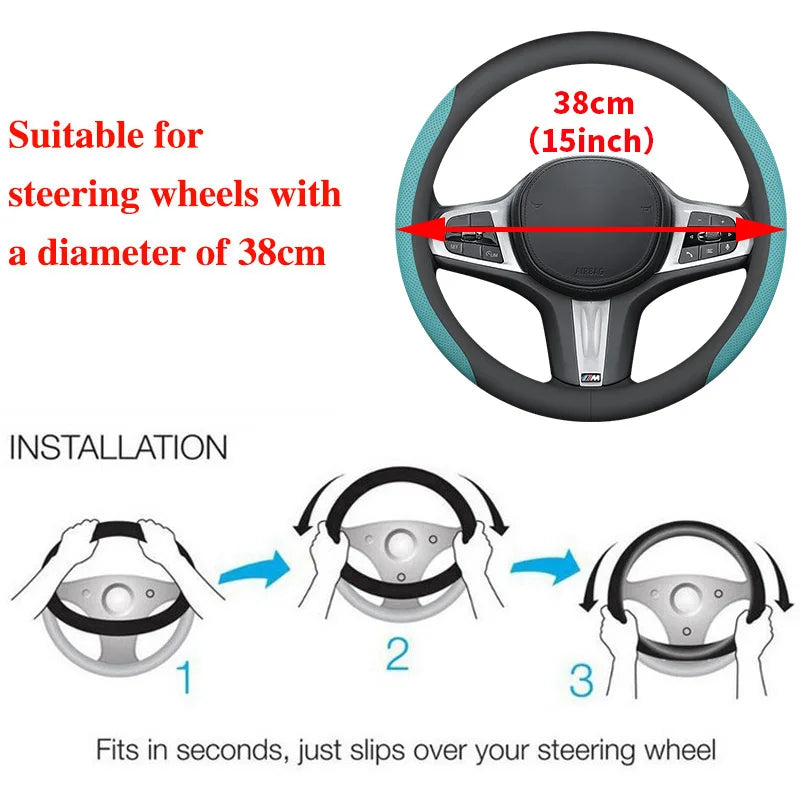 5 Colors Universal 38cm Car Steering Wheel Cover - Anti-Slip Nappa Leather Breathable Fashion Sport Auto Interior Accessories