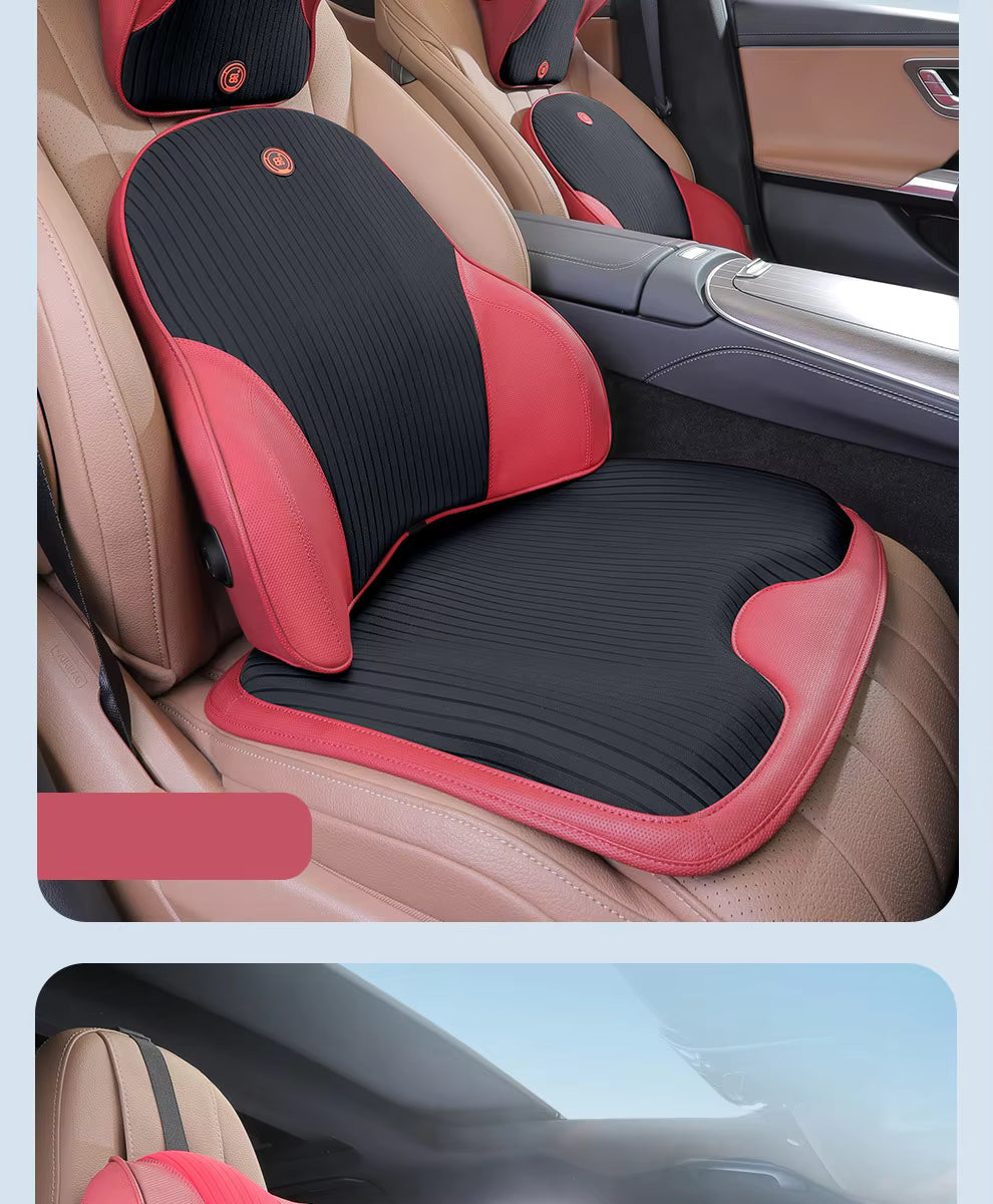 Nappa Leather Car Headrest & Lumbar Pillow – Memory Foam Neck and Waist Cushion Set - Delicate Leather