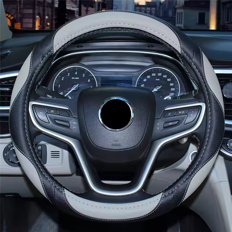 38CM Sports Leather Steering Wheel Cover – Anti-Slip Universal Car Grip Protector - Delicate Leather
