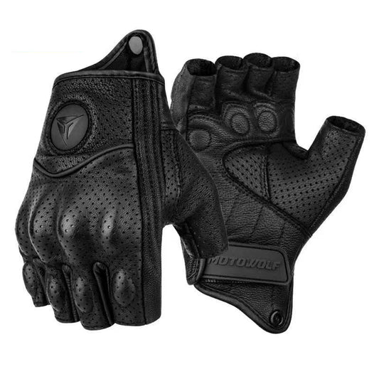 Summer Motorcycle Fingerless Gloves - Goatskin Leather Half Finger Motocross Accessories - Delicate Leather