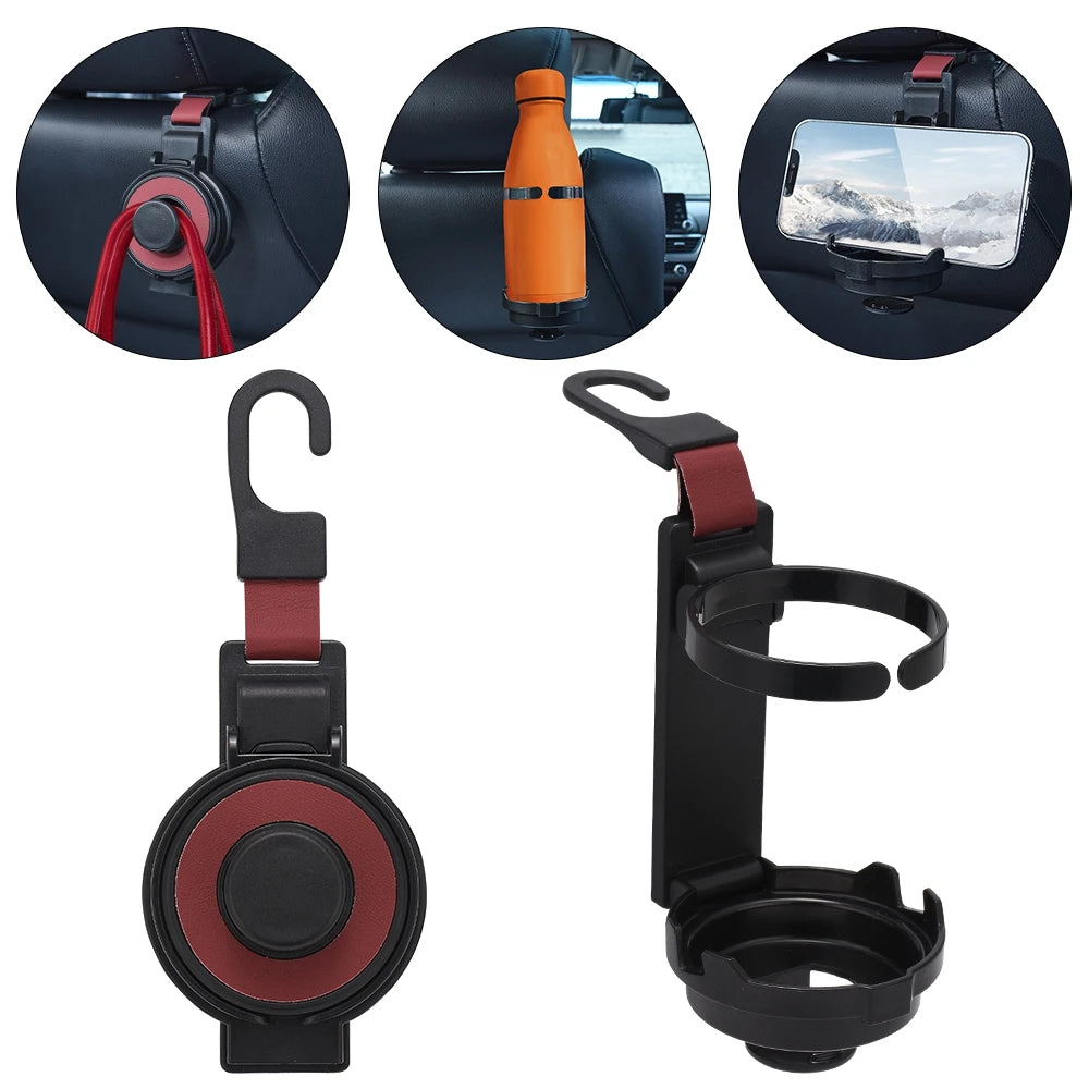 Multifunctional Car Hook Storage Tray - Seat Back Cup Holder and Phone Holder