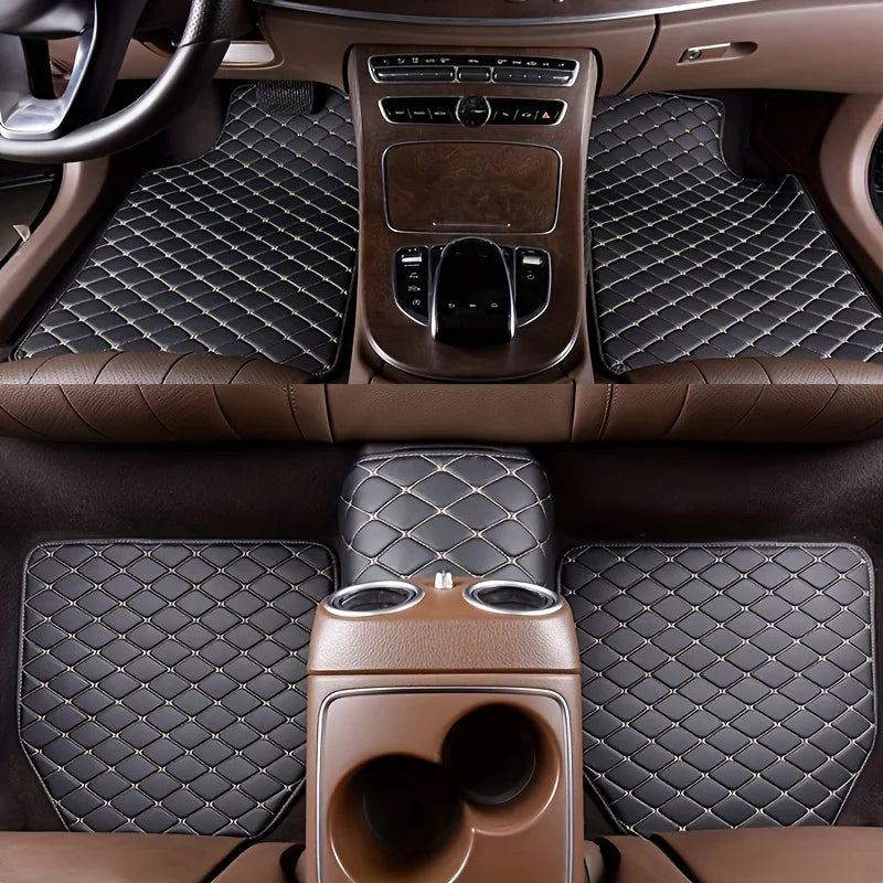 Universal Waterproof Leather Car Floor Mats - Complete Set for Front and Rear, Enhance Your Auto Interior - Delicate Leather