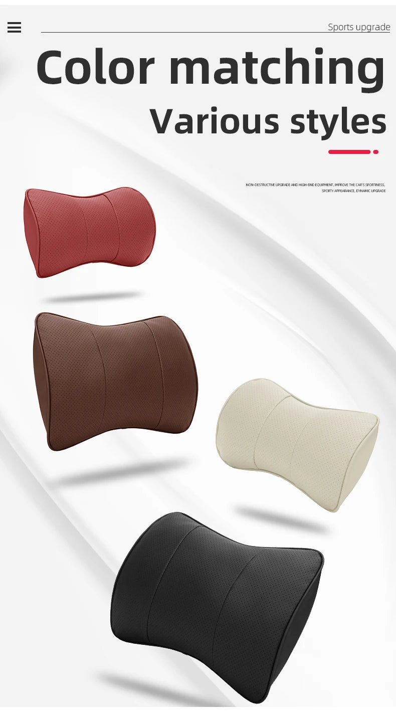 Premium Leather Fiber Car Seat Neck Pillow: Universal Headrest Lumbar Waist Cushion for All Car Models - Delicate Leather
