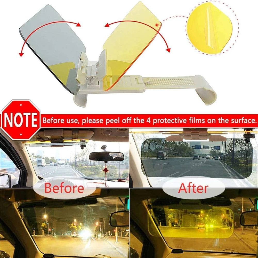 2 in 1 Car Sun Visor HD Goggle: Day and Night Anti-UV Anti-Dazzle Sun Block Sunshade - Rotatable Clear Driving Mirror