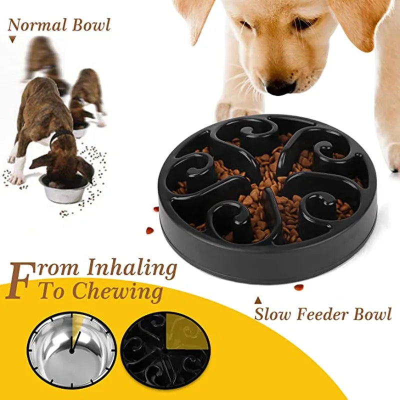 Pet Dog Slow Feeder Bowl Fun Non Slip Anti-Gulping Slower Food Feeding Dishes Eco Dog Bowl for Large Medium Small Dogs Puppy - Delicate Leather