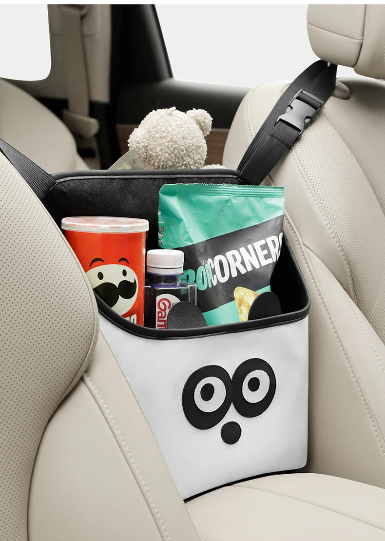 Cute Cartoon Car Seat Middle Organizer - Leather Material Storage Bag for Convenient Auto Tidying