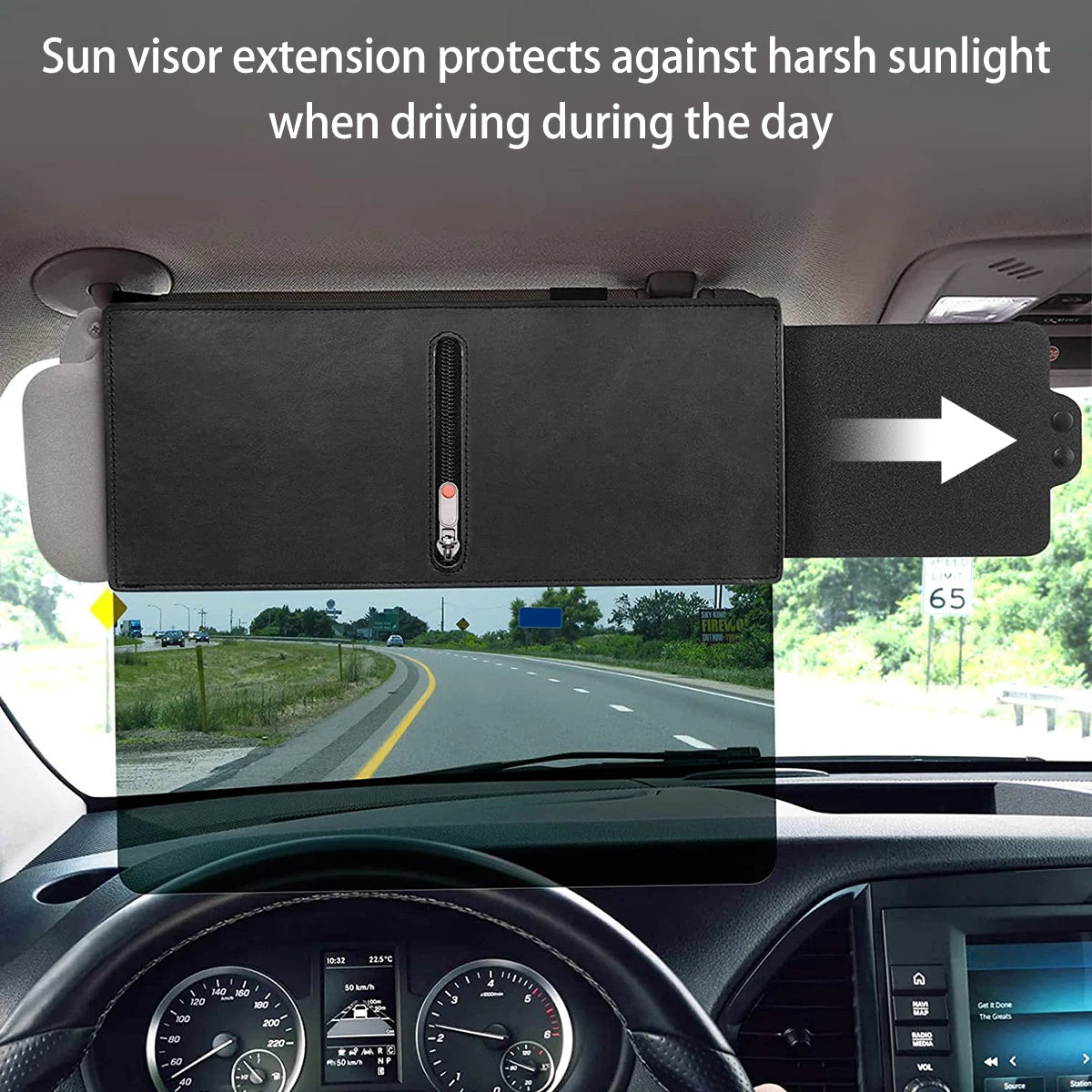 Universal Polarized Sun Visor Anti-Glare Sunshade Extender with Zipper Slider for Cars, SUVs, and Taxis - Sun Blocker, Adjustable Anti-Dazzle Blocker Accessory with Stable & Durable PU Leather, PC, and PP Board Material