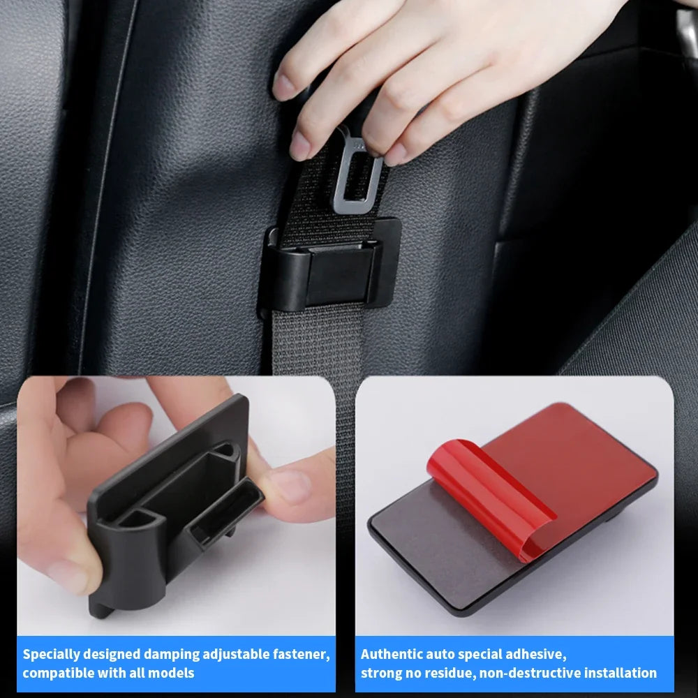 Car Seat Belt Limiter Buckle Stopper - Self-Adhesive Fixed Clip Buckle Safety Belt Adjusting Clip - 2 Pack