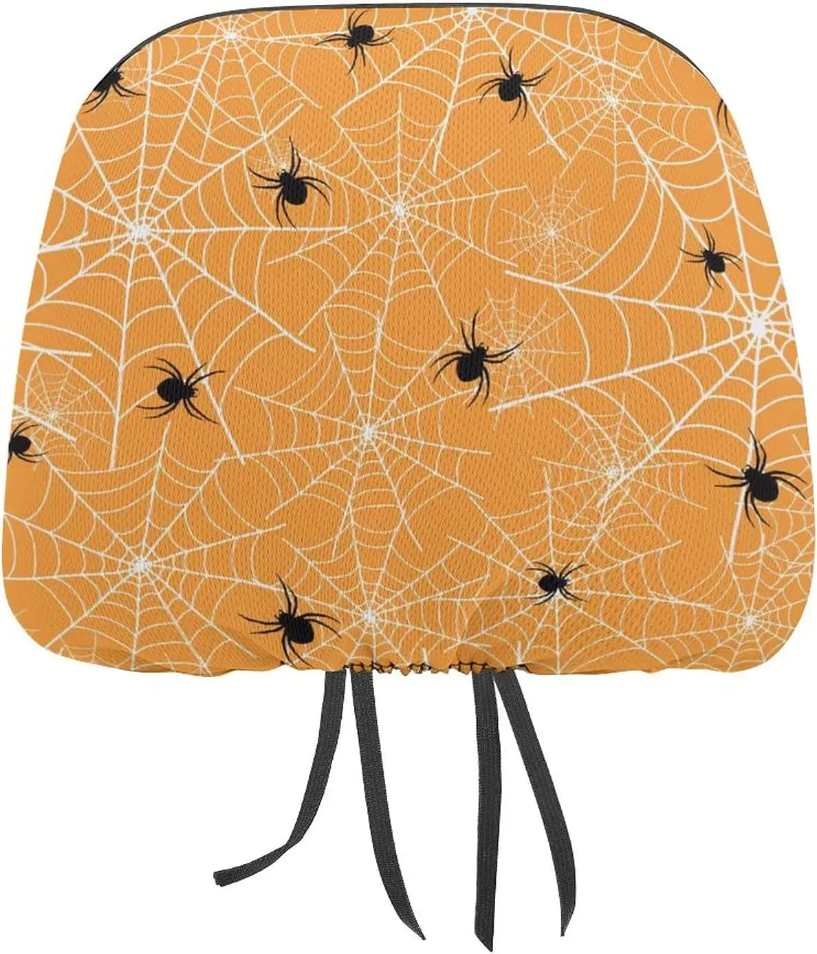 Halloween Spider Black White Spiderweb Orange Pattern Car Headrest Cover - 2 Pack