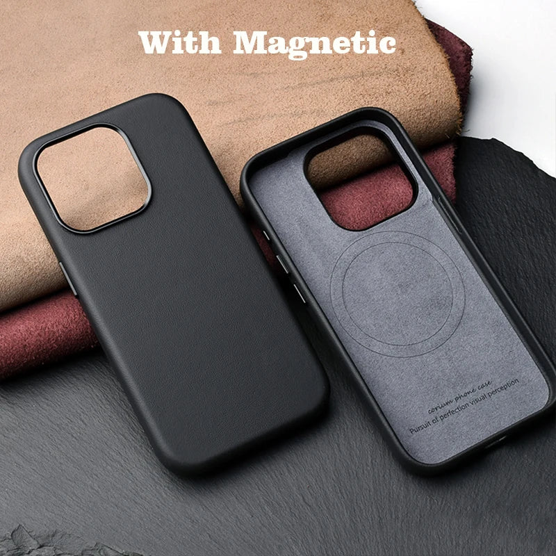 Italian Nappa Leather Case for iPhone 15 Pro Max - Luxury Real Skin Phone Back Cover