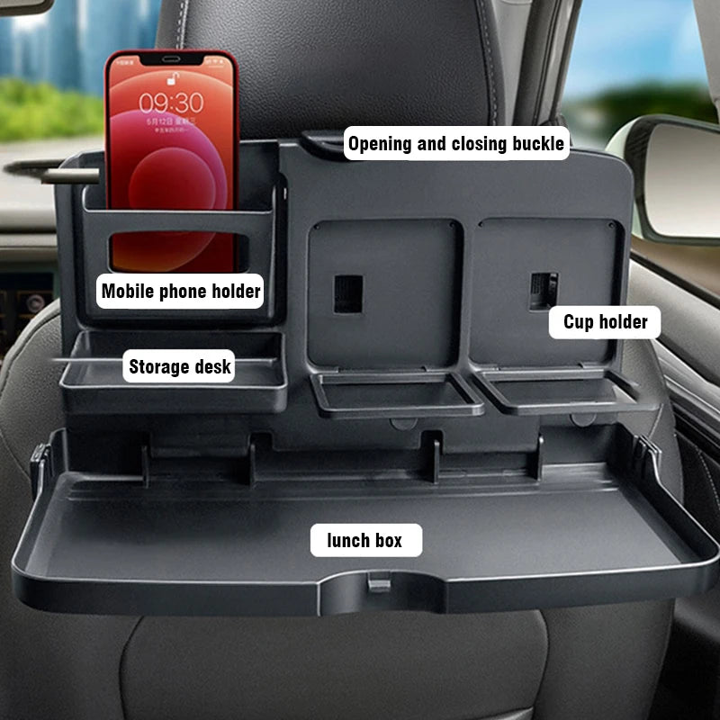 Multi-Function Portable Car Dining Tray - Foldable Food and Cup Holder, Back Seat Storage Shelf, Car Interior Auto Parts