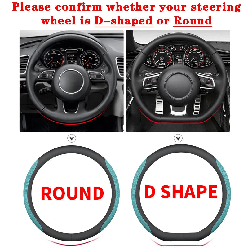 5 Colors Universal 38cm Car Steering Wheel Cover - Anti-Slip Nappa Leather Breathable Fashion Sport Auto Interior Accessories