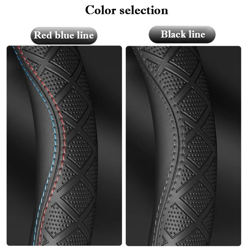 Heavy-Duty Leather Steering Wheel Cover – Universal 38–50cm for Cars, Trucks, Vans & Buses