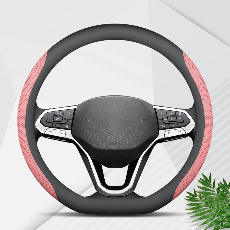 5 Colors Universal 38cm Car Steering Wheel Cover - Anti-Slip Nappa Leather Breathable Fashion Sport Auto Interior Accessories