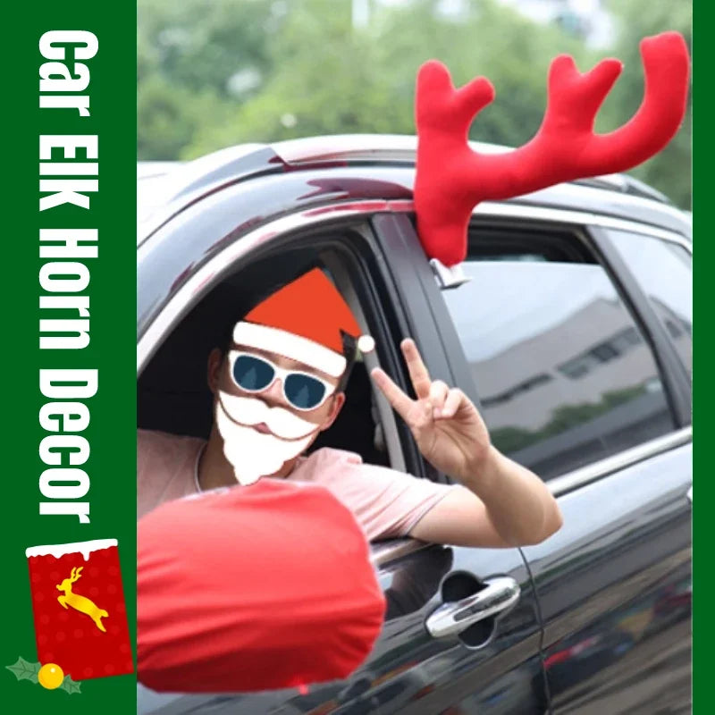 Car elk antlers Christmas Decorations Universal Car Decorative Ornaments Reusable Red nose Multipurpose Auto Christmas Decor - Delicate Leather