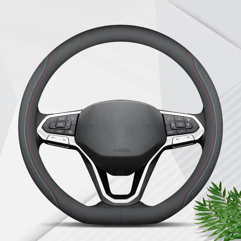 5 Colors Universal 38cm Car Steering Wheel Cover - Anti-Slip Nappa Leather Breathable Fashion Sport Auto Interior Accessories