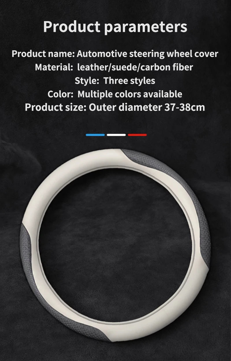 Car Steering Wheel Cover, Premium Anti-Slip Steering Wheel Cover – Carbon Fiber Leather, Interior Modification for All Car Accessories - Delicate Leather