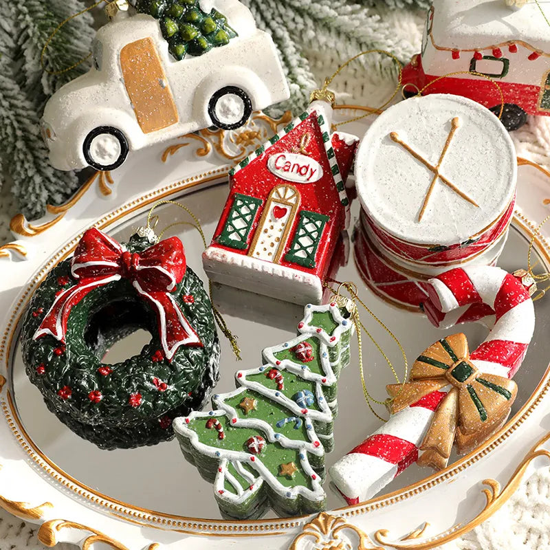 Christmas Pendant Car House Snowman Garland Pendant Painted Ball Christmas Tree Decorative Xmas Tree Decor Christmas Gift Bag - Delicate Leather