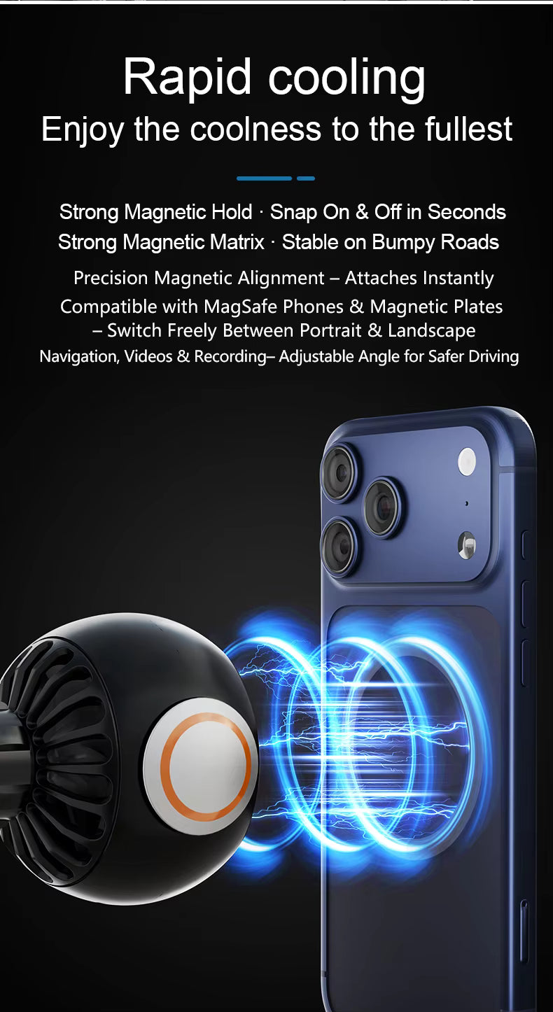 Magnetic Car Phone Holder with Cooling Fan, Aroma Diffuser & RGB Ambient Light - Delicate Leather  