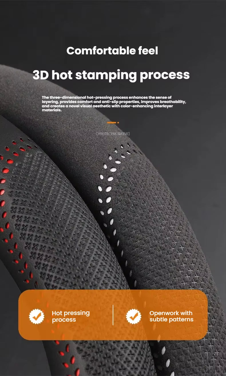 Universal Genuine Leather Steering Wheel Cover 38cm – Ultra-Thin Breathable Non-Slip Sweat-Absorbent Car Steering Wheel Protector - Delicate Leather