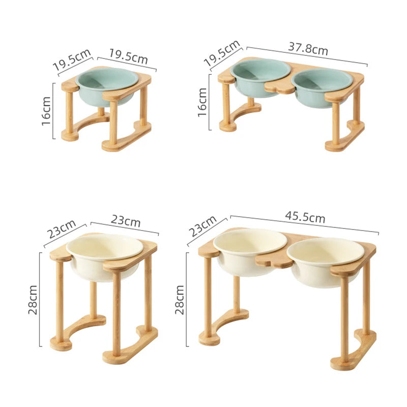 Big Dogs Dining Table Elevated Pet Double Food Water Bowls with Wooden Stand Medium Dog Drinking Eating Feeding Feeders - Delicate Leather