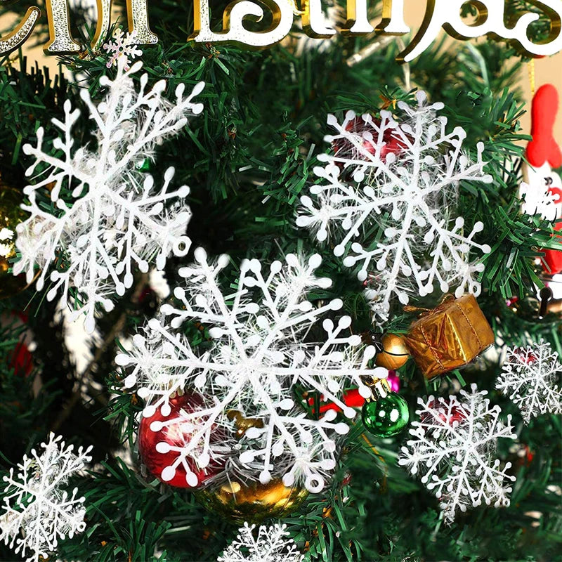 30/60Pcs Christmas Snowflake Ornaments Xmas Tree Window Hanging Glitter Artificial Snow Flakes New Year Wreath Party Decorations - Delicate Leather