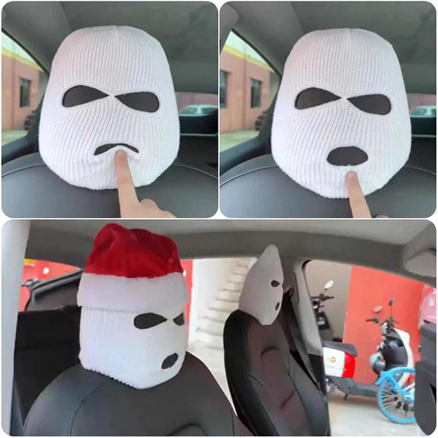 Spoof Car Seat Cover Masked Person Knitted Headgear Halloween Headrest Cover Decoration