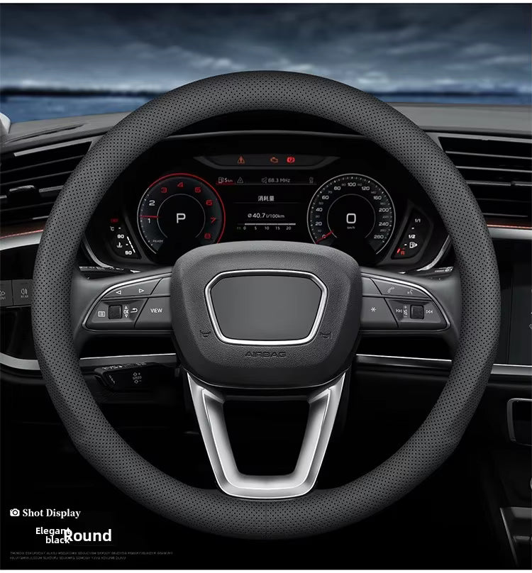Ultra-Thin Nappa Leather Steering Wheel Cover – Universal Anti-Slip All-Season Grip - Delicate Leather  