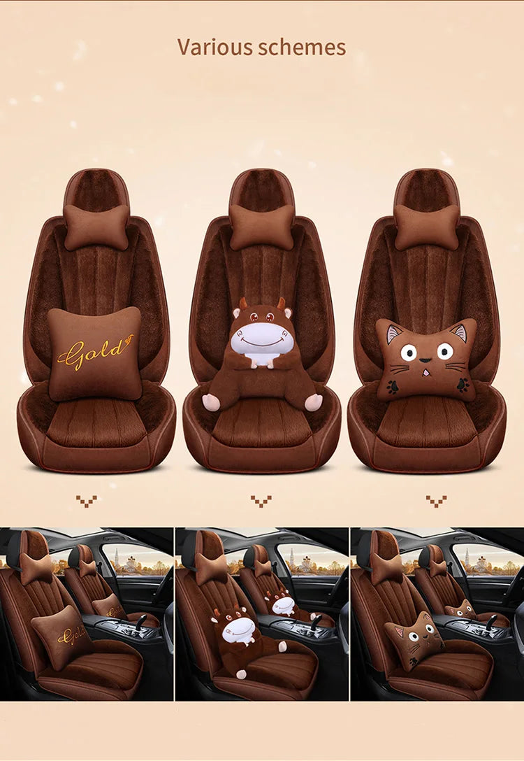 Universal Plush Car Seat Covers - Full Set for All Cars Winter Auto Accessories - Delicate Leather