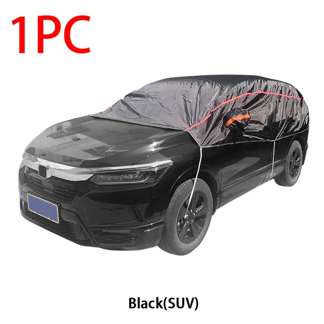 Universal Car Half Covers - Waterproof Outdoor Oxford Fabric Car Body Cover with UV Protection, Dustproof, and Snowproof for SUVs and Sedans