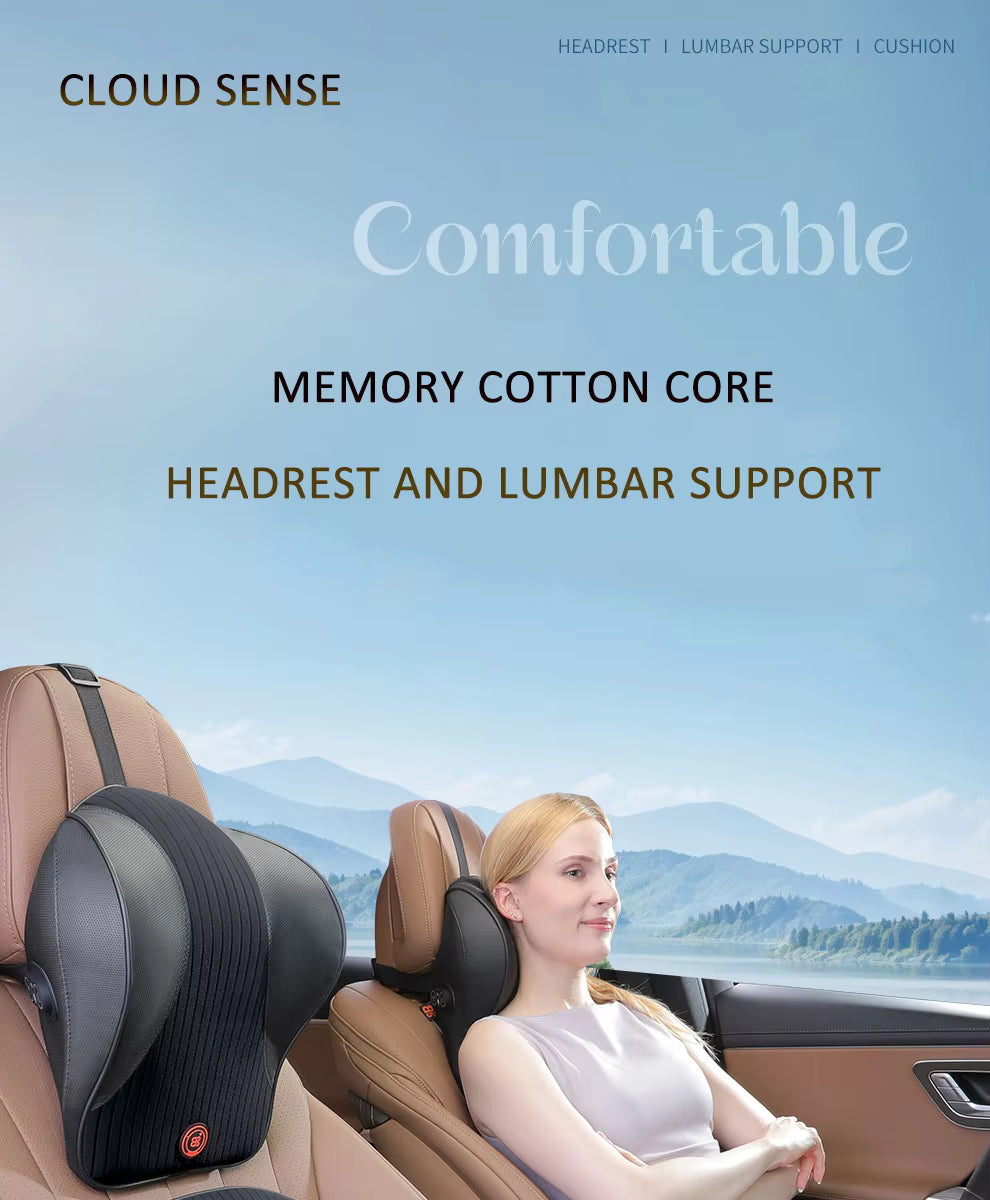 Nappa Leather Car Headrest & Lumbar Pillow – Memory Foam Neck and Waist Cushion Set - Delicate Leather