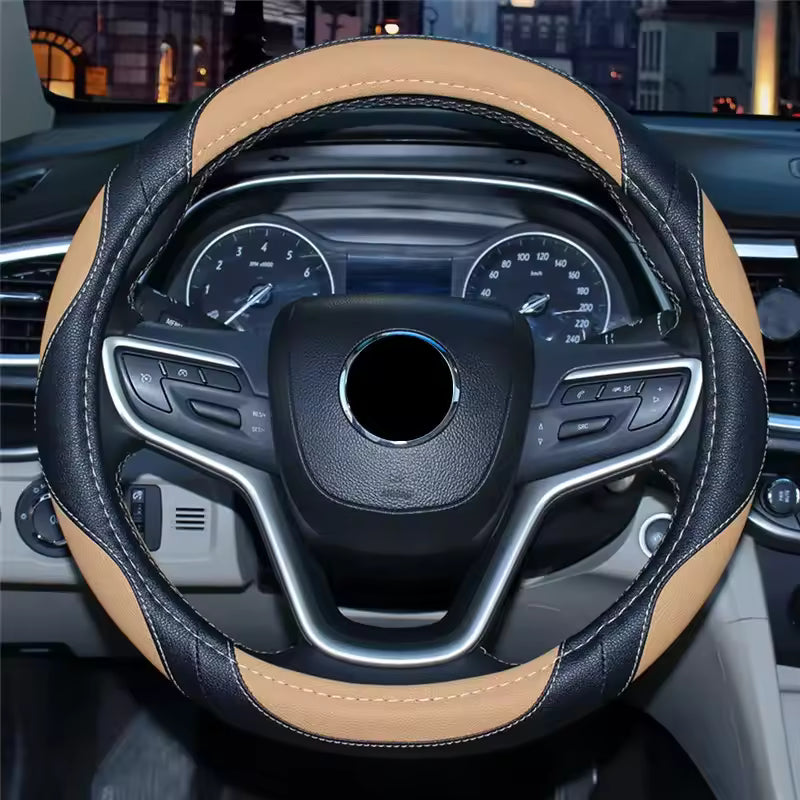 38CM Sports Leather Steering Wheel Cover – Anti-Slip Universal Car Grip Protector - Delicate Leather