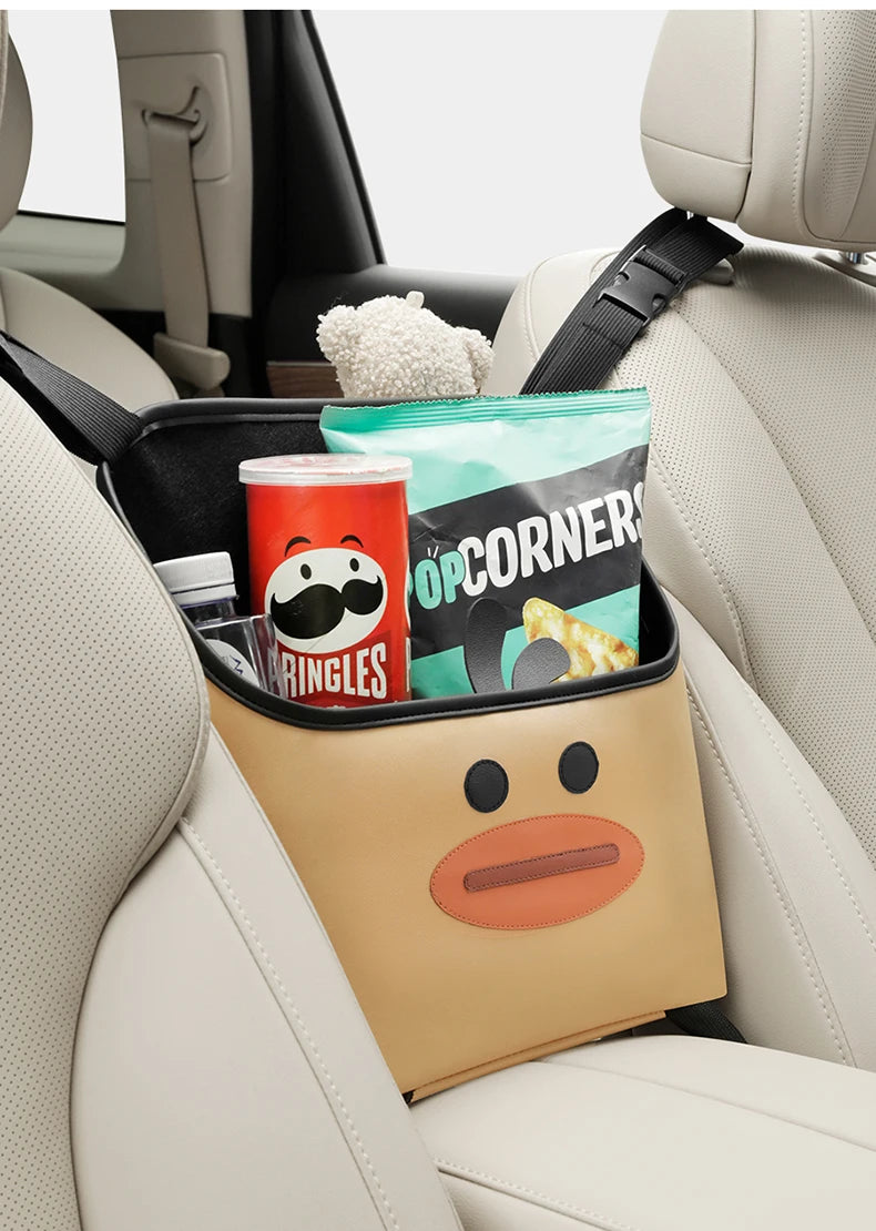 Cute Cartoon Car Seat Middle Organizer - Leather Material Storage Bag for Convenient Auto Tidying