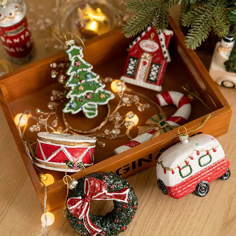 Christmas Colored Shaped Ball Christmas Tree Decorative Pendant Christmas Gift Bag Car House Snowman Garland Pendant
